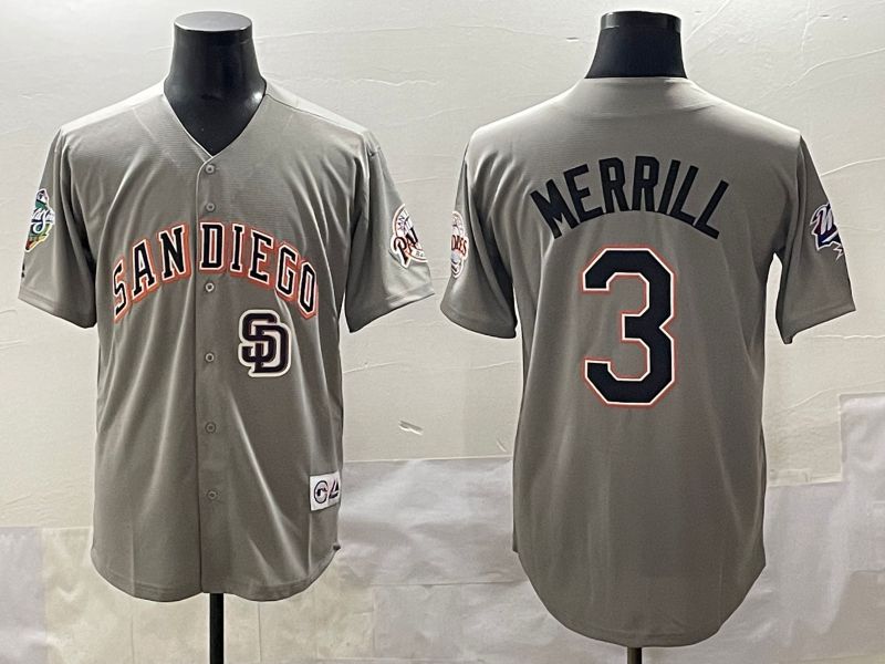 Men 2025 San Diego Padres #3 Merrill Grey Throwback Game Nike MLB Jersey style 10